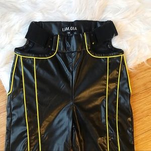NWOT I Am Gia Nora Pants Leather Black/Yellow